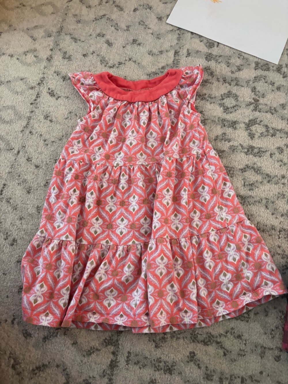 Tea Collection Girls Coral Patterned Tiered Summer Dress